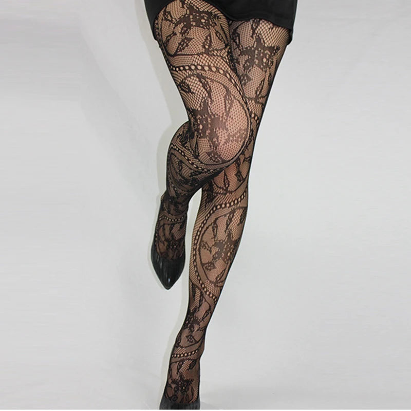 Stocking Sexy Women's Lingerie Lace Fishnet Tights Beauty Leg Vintage Tattoo High Pantyhose Female Plus Size Stockings