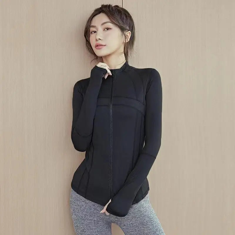 Long Sleeve Sports Jacket Women Zip Fitness Yoga Shirt Winter Warm Gym Top Activewear Running Coats Workout Clothes For Cycling