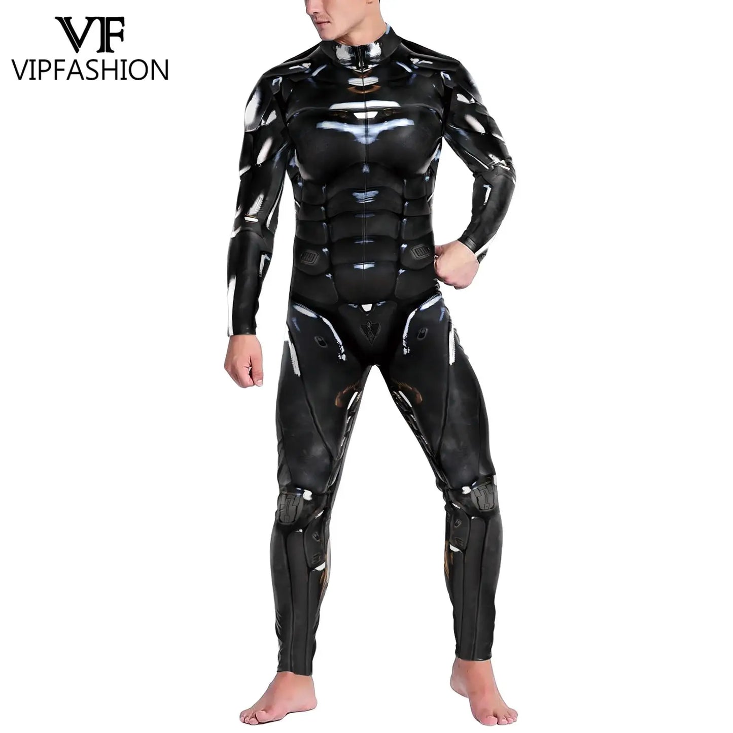 VIP FASHION Woman Man Punk Zentai Suit Robot 3D Print Cosplay Costume Front Zipper Couple Sexy Jumpsuit Carnival Party Clothes