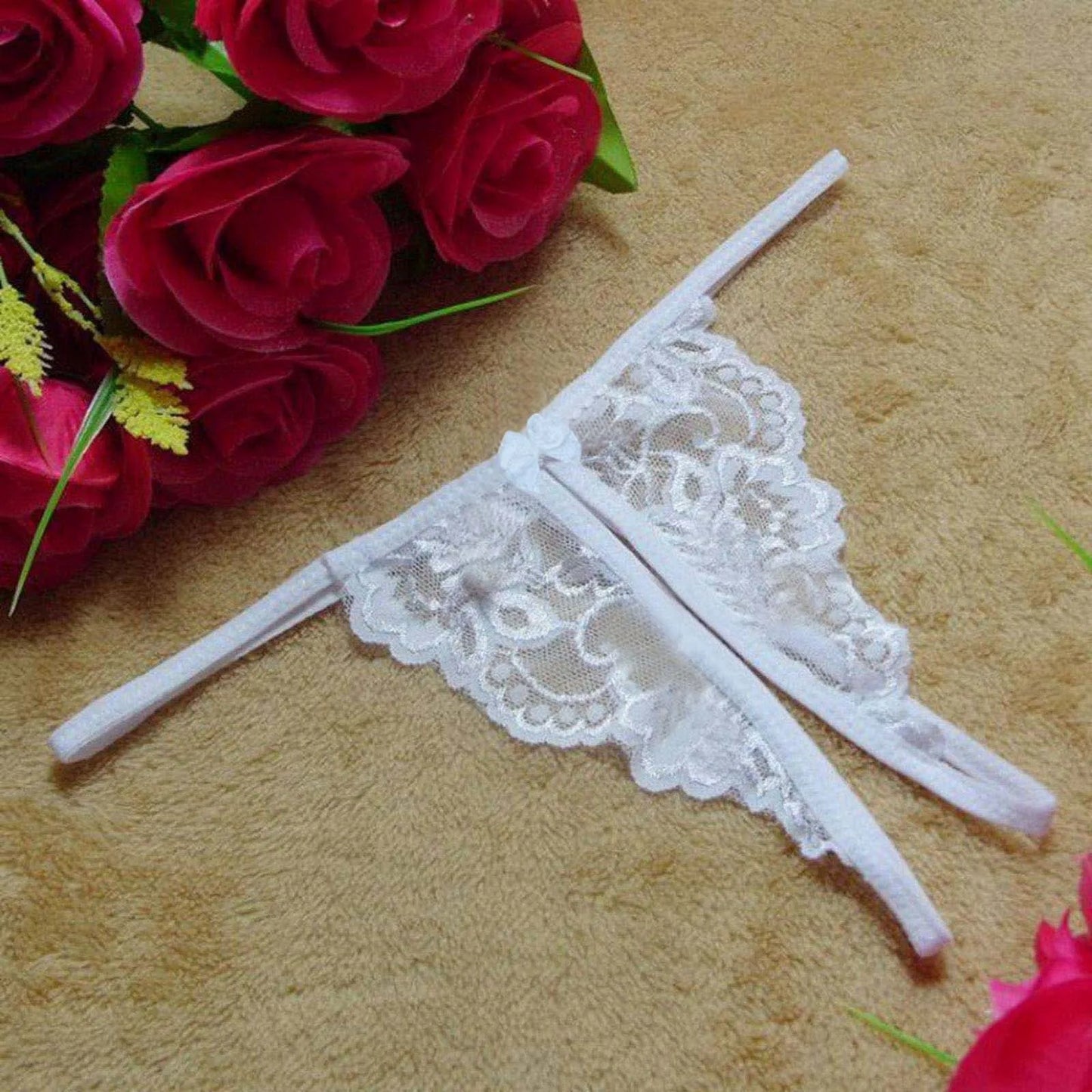 Sexy Panties Women's Lace Transparent Open Crotch Bow Seamless Thong Valentines Hot Women Underpants Ultra Thin Sexy Lingerie