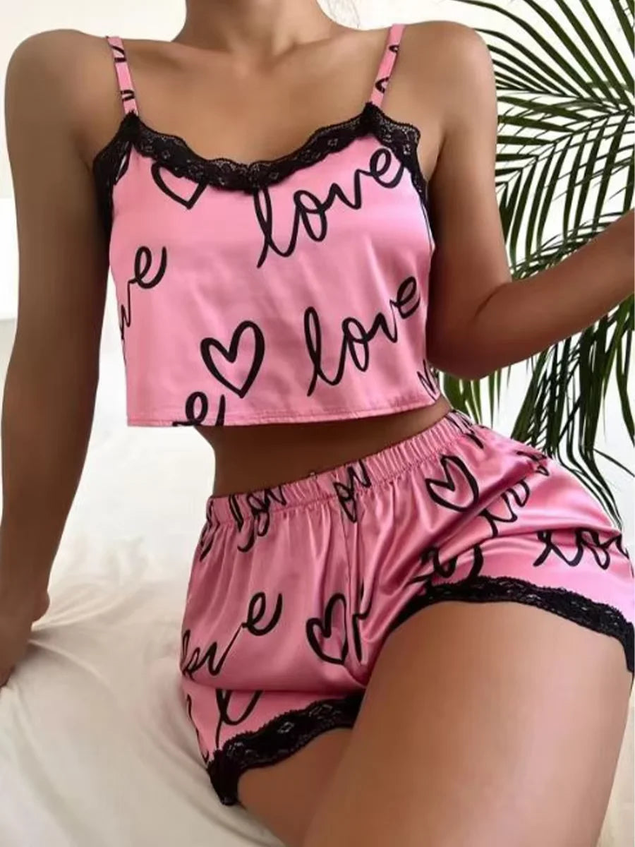 1 Set of Summer WOMEN'S Pajamas Two-piece Sexy Casual Camisole Undershirt Shorts Homewear Suit