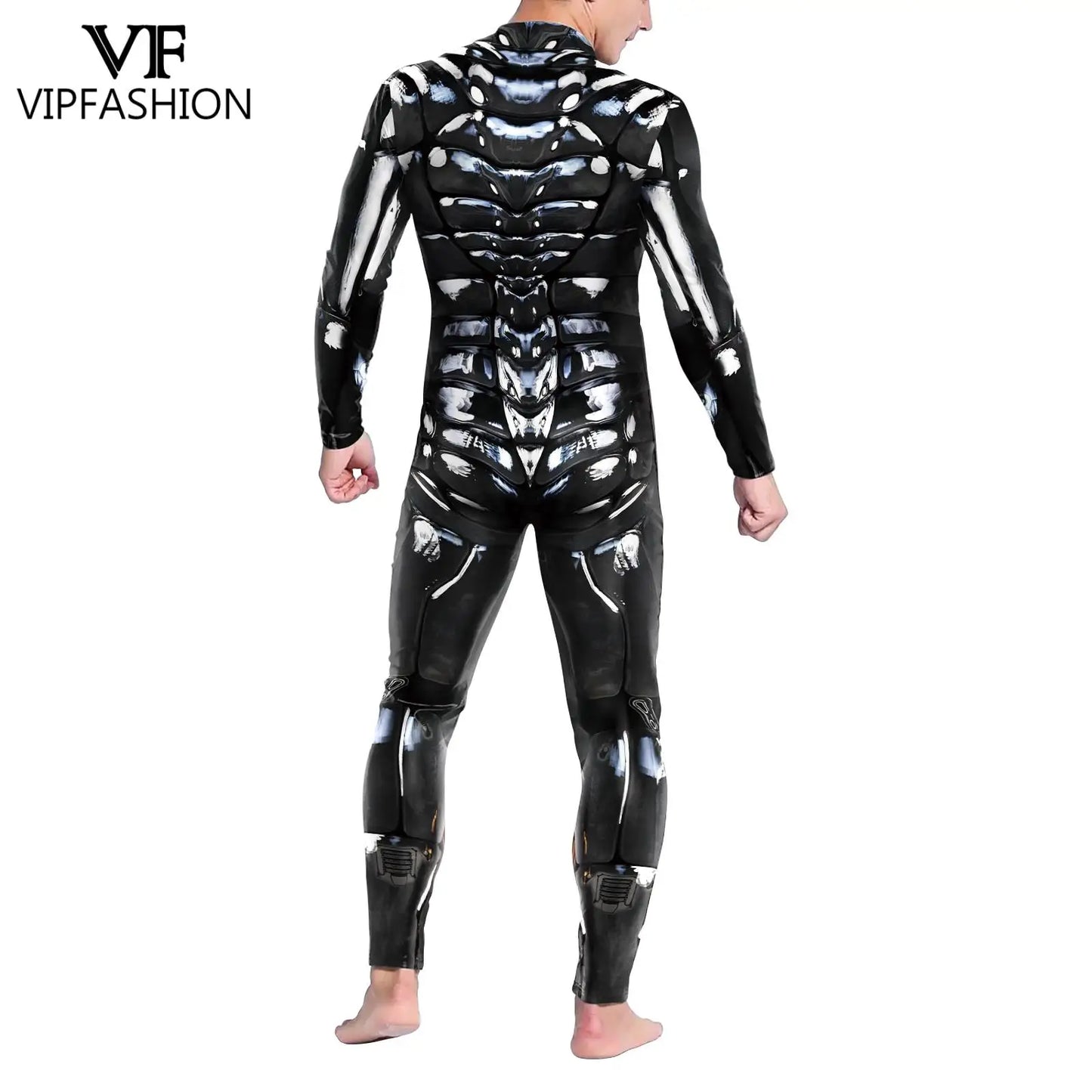 VIP FASHION Woman Man Punk Zentai Suit Robot 3D Print Cosplay Costume Front Zipper Couple Sexy Jumpsuit Carnival Party Clothes