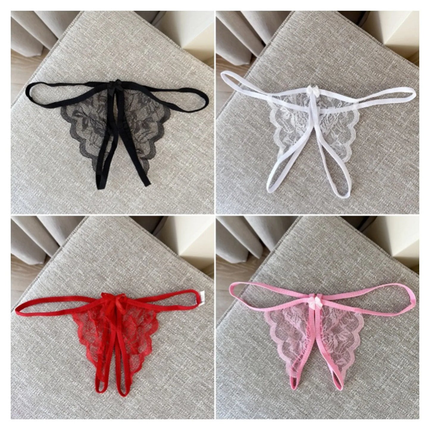 Sexy Panties Women's Lace Transparent Open Crotch Bow Seamless Thong Valentines Hot Women Underpants Ultra Thin Sexy Lingerie