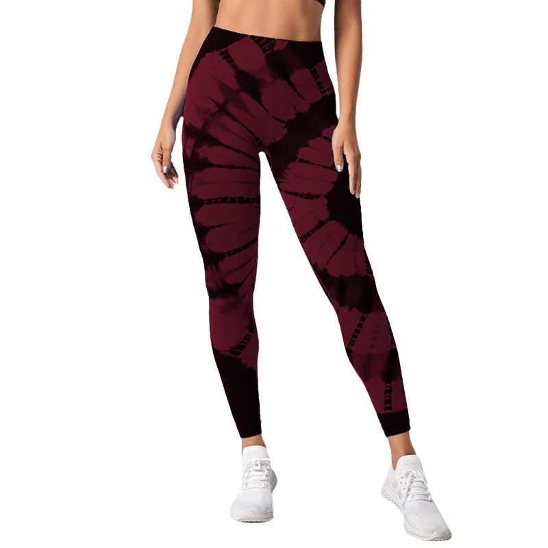 Seamless Tie-dye High-waist Sports Yoga Pants, Peach Buttocks, Breathable Yoga Trousers, Tight-fitting Bottoming Fitness Pants