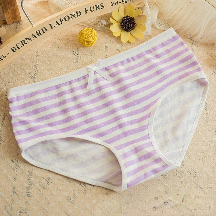 Kawaii Lolita Girls Japanese Anime Style Intimate Panties Briefs With Bow Cosplay Underwears Underpants Blue Pink White Stripe