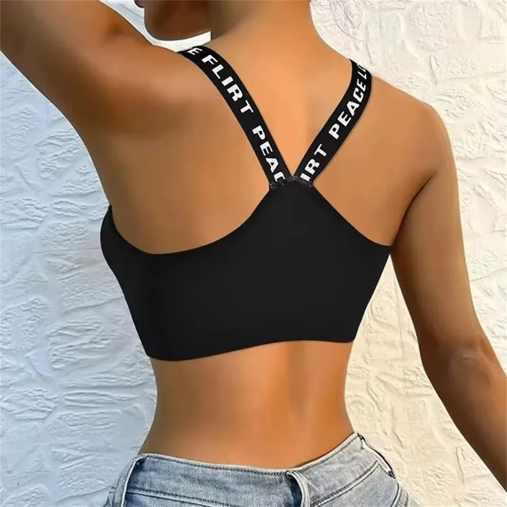 Letter strap back underwear women without underwire integrated with chest cushion back heart strap women wrap chest fitness yoga