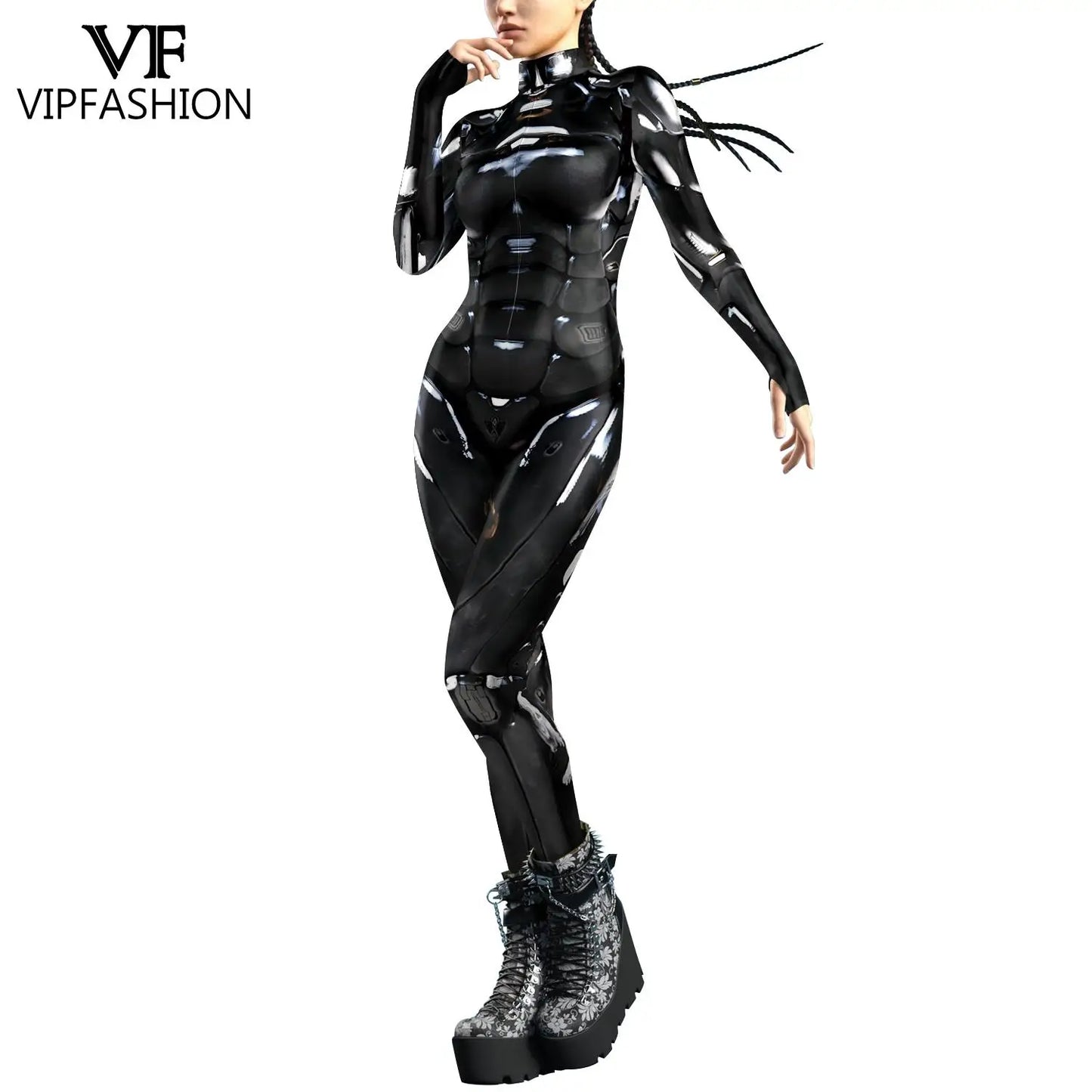 VIP FASHION Woman Man Punk Zentai Suit Robot 3D Print Cosplay Costume Front Zipper Couple Sexy Jumpsuit Carnival Party Clothes