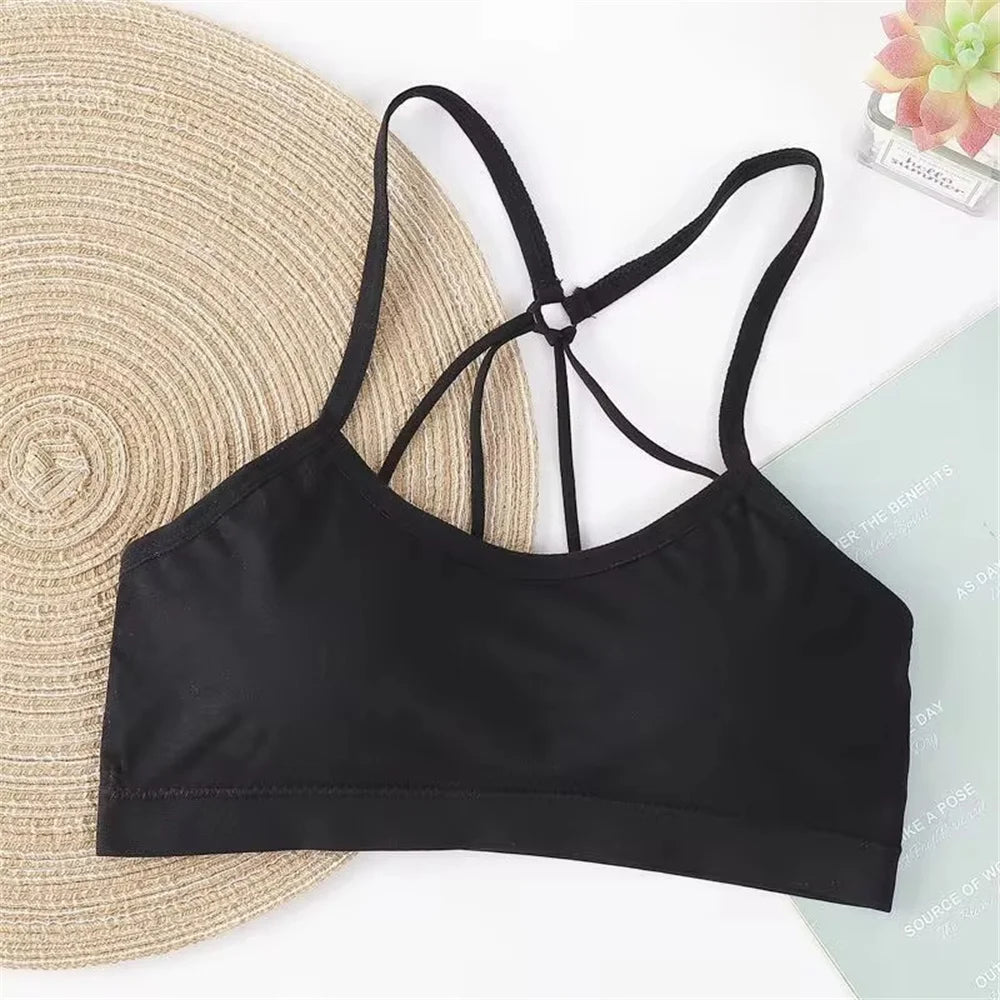 Letter strap back underwear women without underwire integrated with chest cushion back heart strap women wrap chest fitness yoga